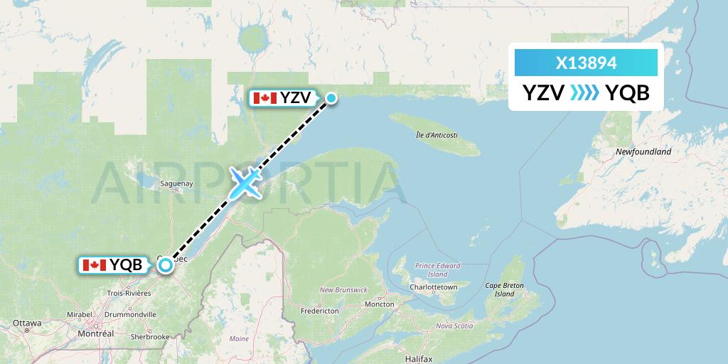 X13894 Nik Airways Flight Map: Sept-Iles to Quebec