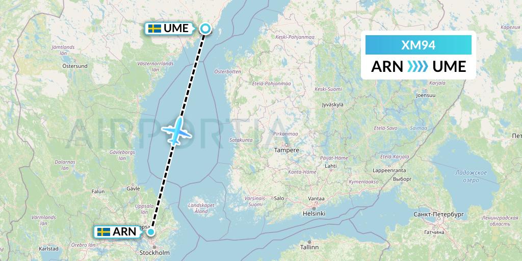 XM94 Zimex Aviation Ltd Flight Map: Stockholm to Umea
