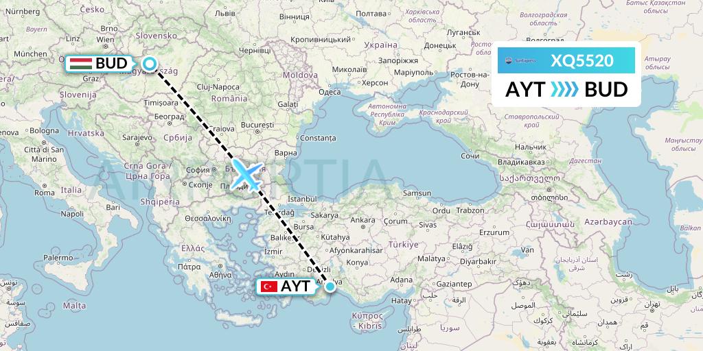 XQ5520 SunExpress Flight Map: Antalya to Budapest