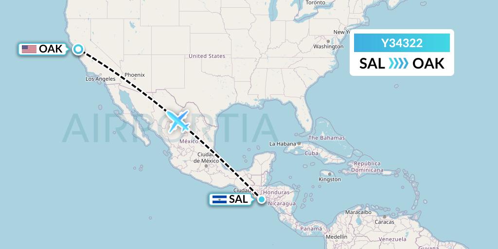 Y34322 Gryphon Airlines Flight Map: San Salvador to Oakland