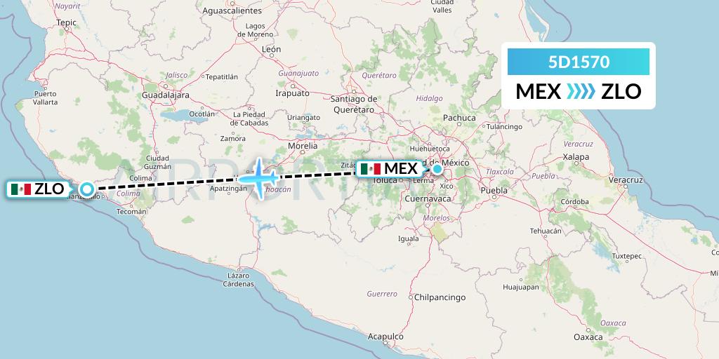 5D1570 Aeromexico Connect Flight Map: Mexico City to Manzanillo