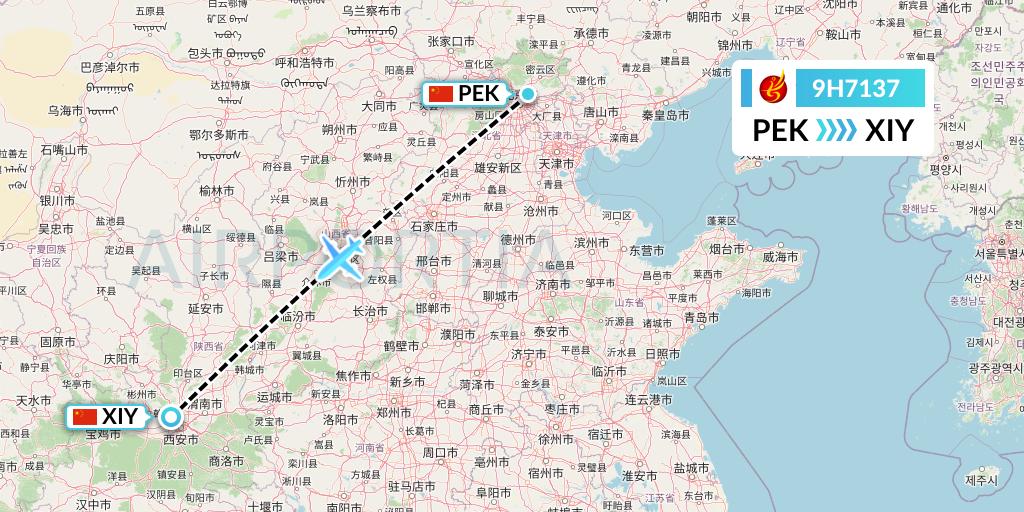 9H7137 Air Changan Flight Map: Beijing to Xi'an