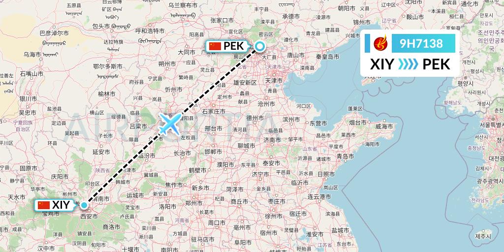 9H7138 Air Changan Flight Map: Xi'an to Beijing
