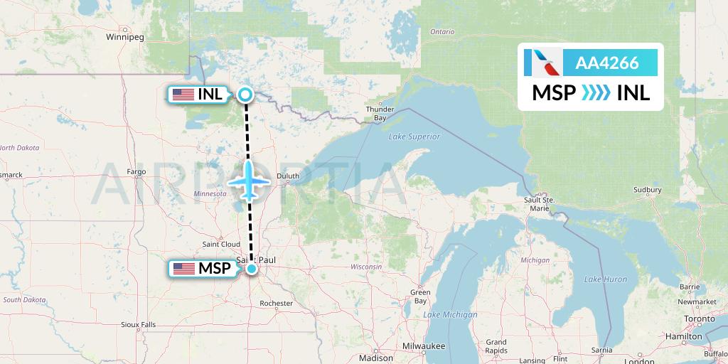 AA4266 American Airlines Flight Map: Minneapolis to International Falls