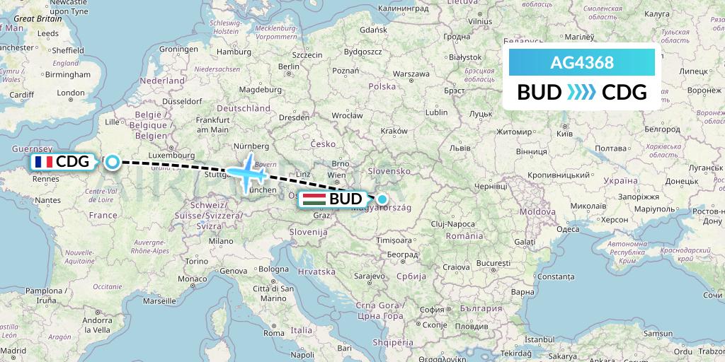 AG4368 Aruba Airlines Flight Map: Budapest to Paris