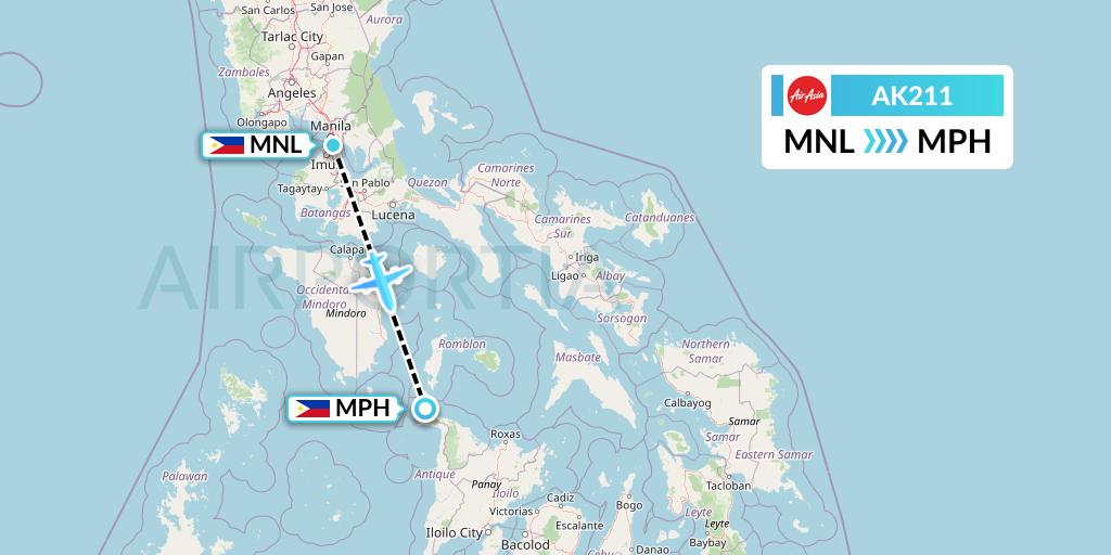 AK211 AirAsia Flight Map: Manila to Caticlan
