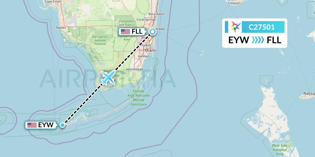 C27501 Ceiba Intercontinental Flight Map: Key West to Fort Lauderdale