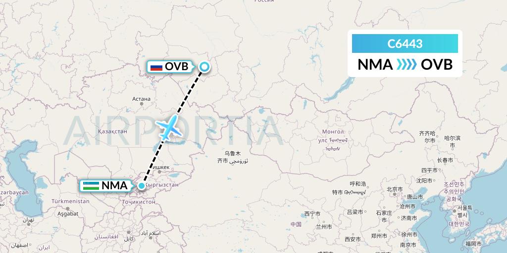C6443 Capitol Air Express Flight Map: Namangan to Novosibirsk
