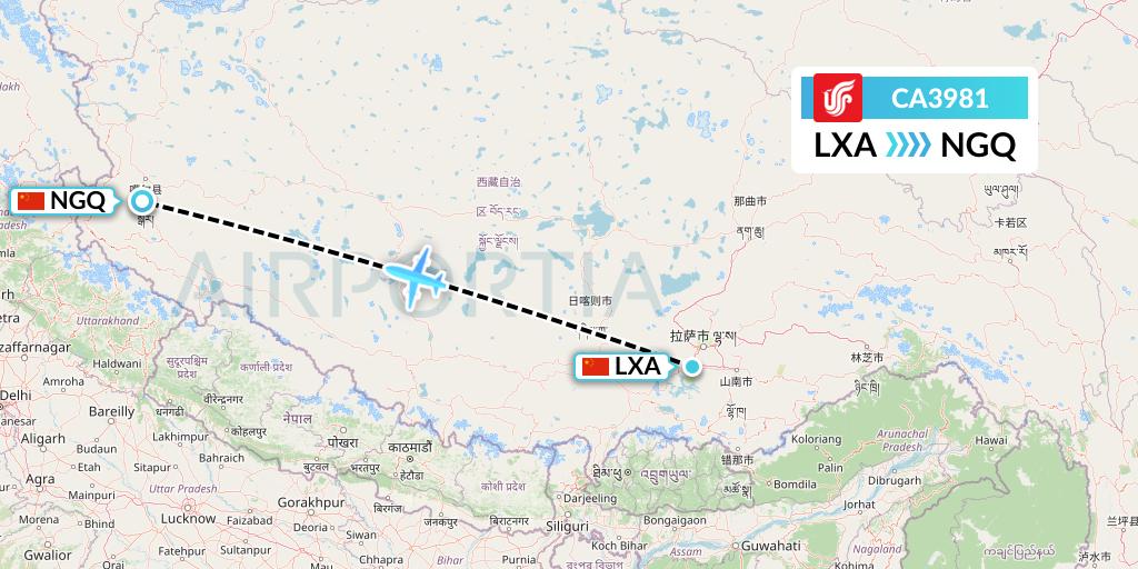 CA3981 Air China Flight Map: Lhasa to Ngari