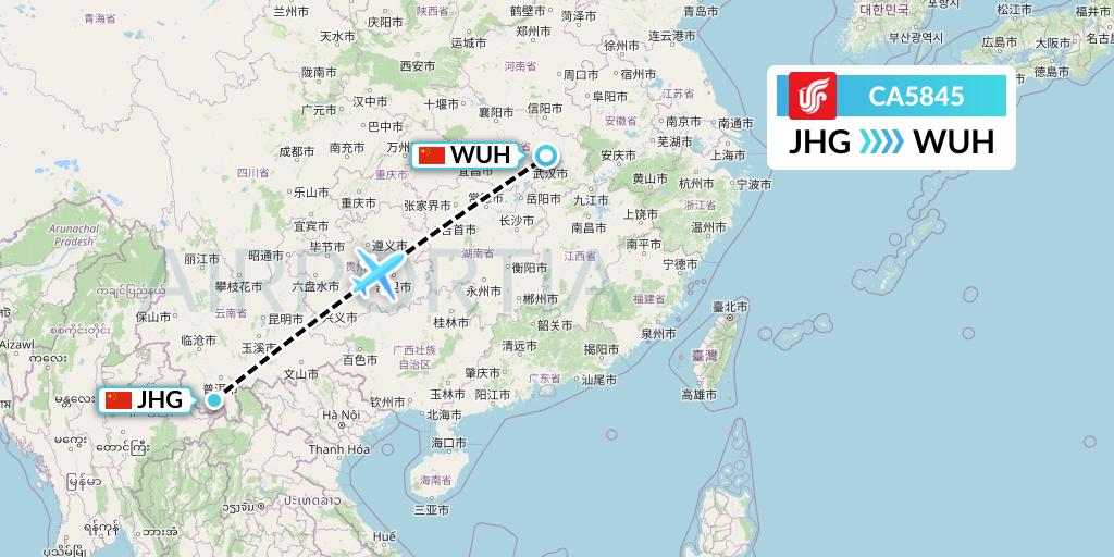 CA5845 Air China Flight Map: Jinghong to Wuhan