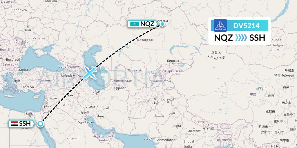 DV5214 SCAT Flight Map: Astana to Sharm el-Sheikh