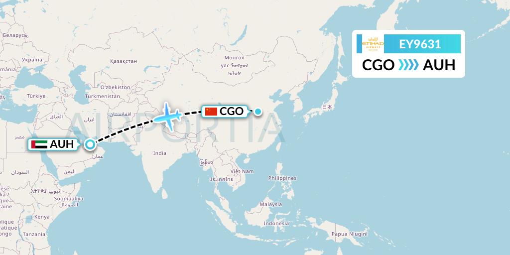 EY9631 Etihad Airways Flight Map: Zhengzhou to Abu Dhabi