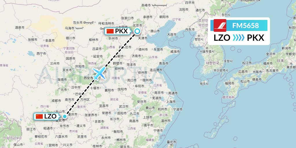 FM5658 Shanghai Airlines Flight Map: Luzhou to Beijing