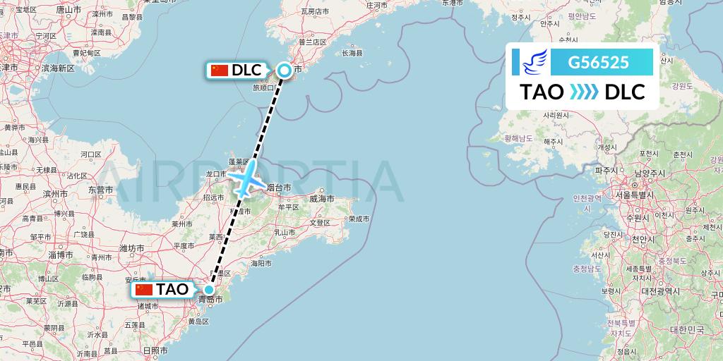 G56525 China Express Airlines Flight Map: Qingdao to Dalian