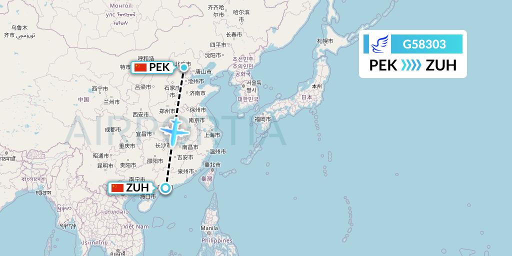 G58303 China Express Airlines Flight Map: Beijing to Zhuhai
