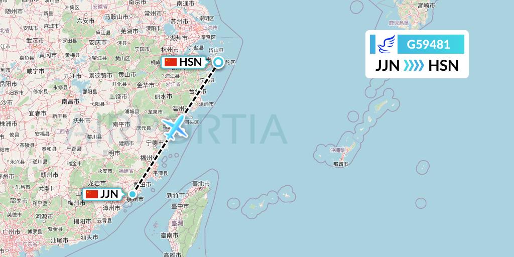 G59481 China Express Airlines Flight Map: Jinjiang to Zhoushan