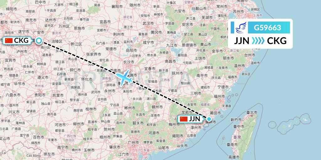 G59663 China Express Airlines Flight Map: Jinjiang to Chongqing