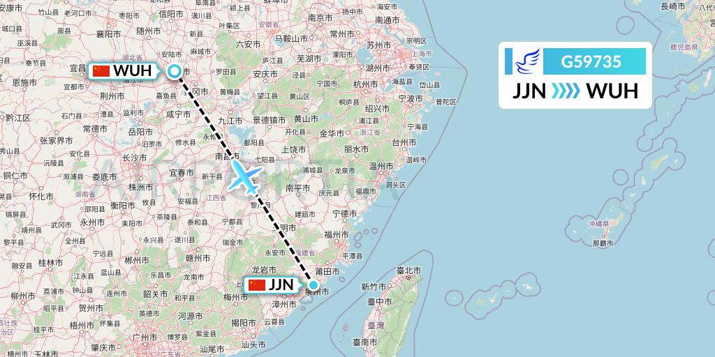 G59735 China Express Airlines Flight Map: Jinjiang to Wuhan