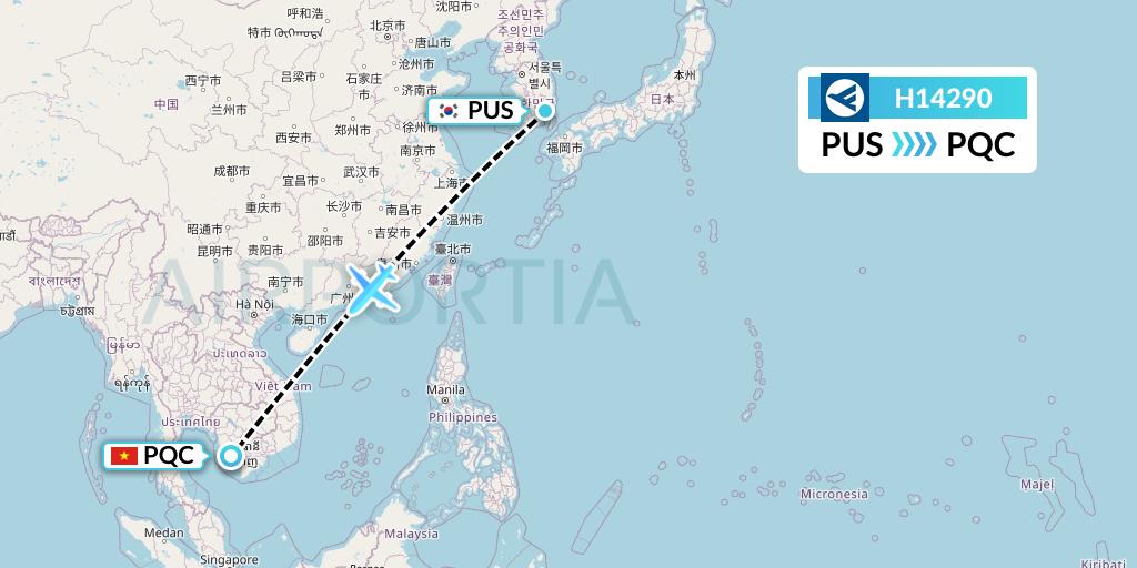 H14290 Hahn Air Systems Flight Map: Busan to Phu Quoc