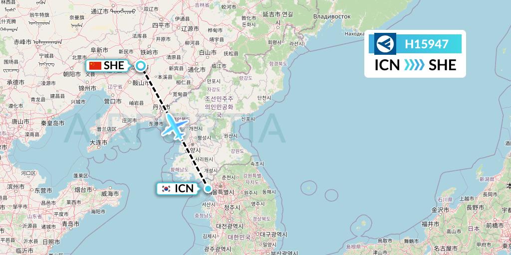 H15947 Hahn Air Systems Flight Map: Seoul to Shenyang
