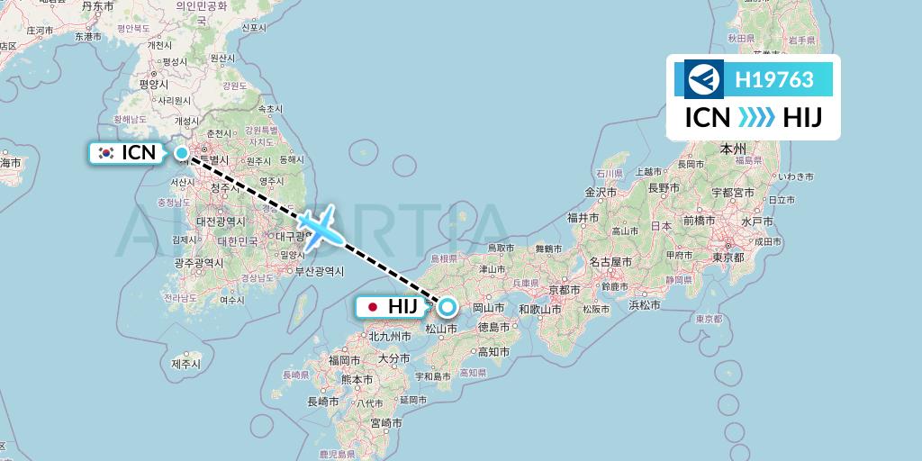 H19763 Hahn Air Systems Flight Map: Seoul to Hiroshima