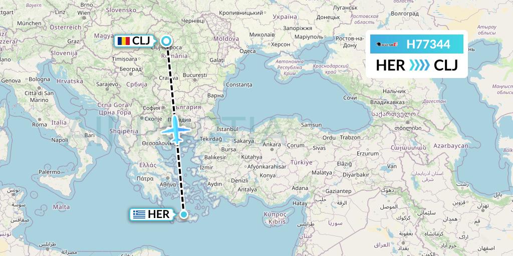 H77344 Eagle Air Flight Map: Heraklion to Cluj-Napoca