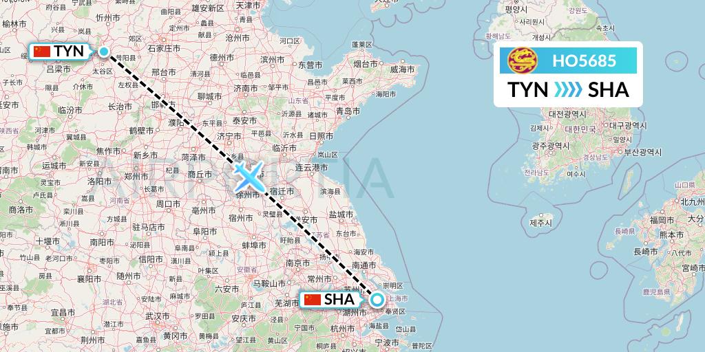 HO5685 Juneyao Airlines Flight Map: Taiyuan to Shanghai