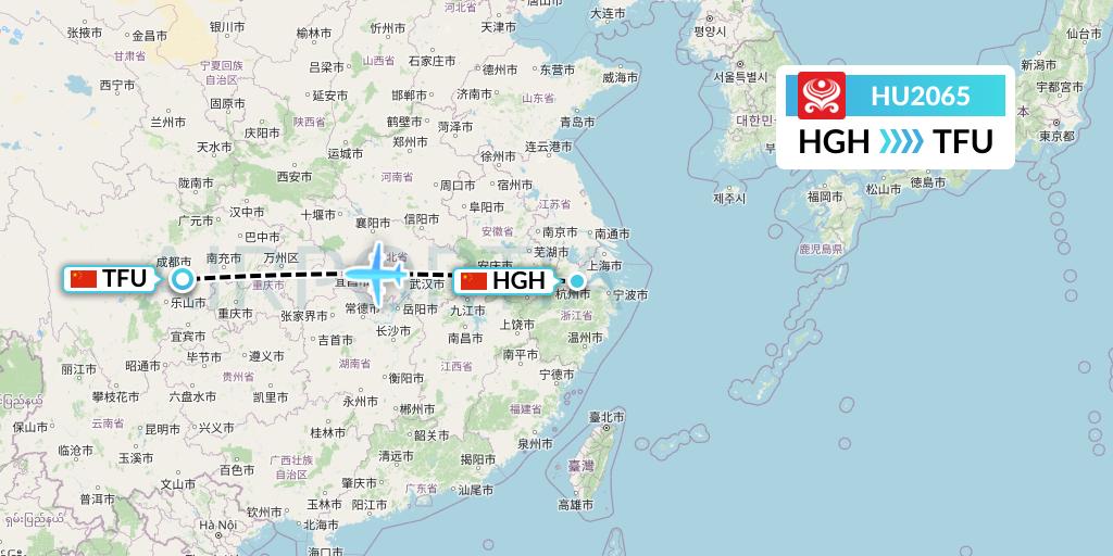 HU2065 Hainan Airlines Flight Map: Hangzhou to Chengdu