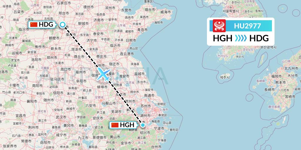 HU2977 Hainan Airlines Flight Map: Hangzhou to Handan