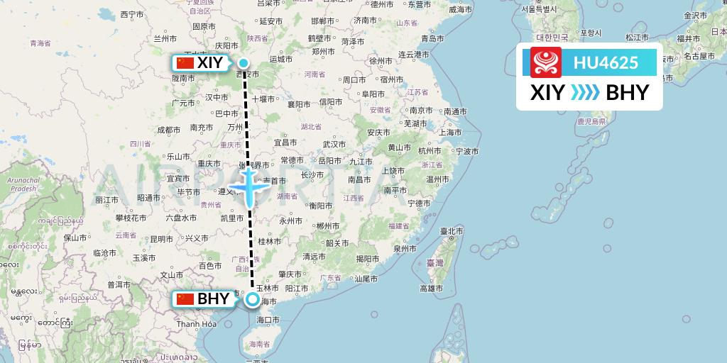 HU4625 Hainan Airlines Flight Map: Xi'an to Beihai