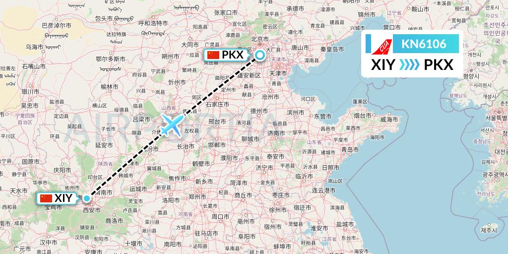 KN6106 China United Airlines Flight Map: Xi'an to Beijing