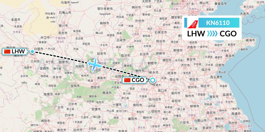 KN6110 China United Airlines Flight Map: Lanzhou to Zhengzhou