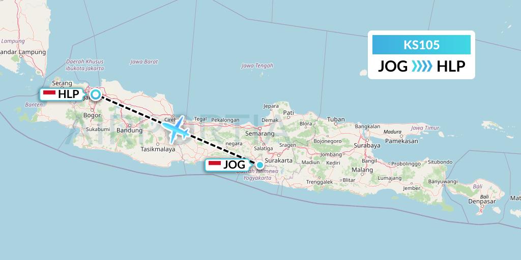 KS105 Air Connect Flight Map: Yogyakarta to Jakarta