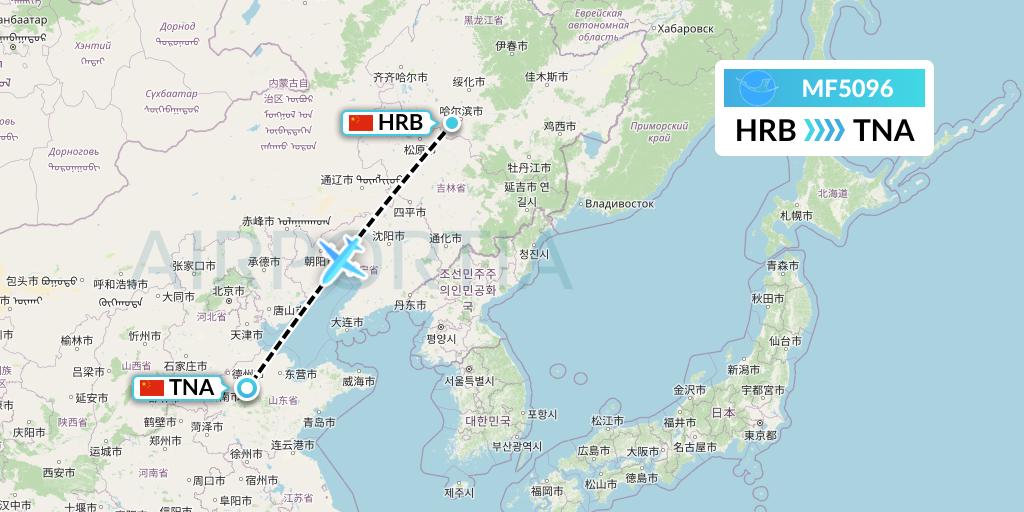 MF5096 Xiamen Airlines Flight Map: Harbin to Jinan
