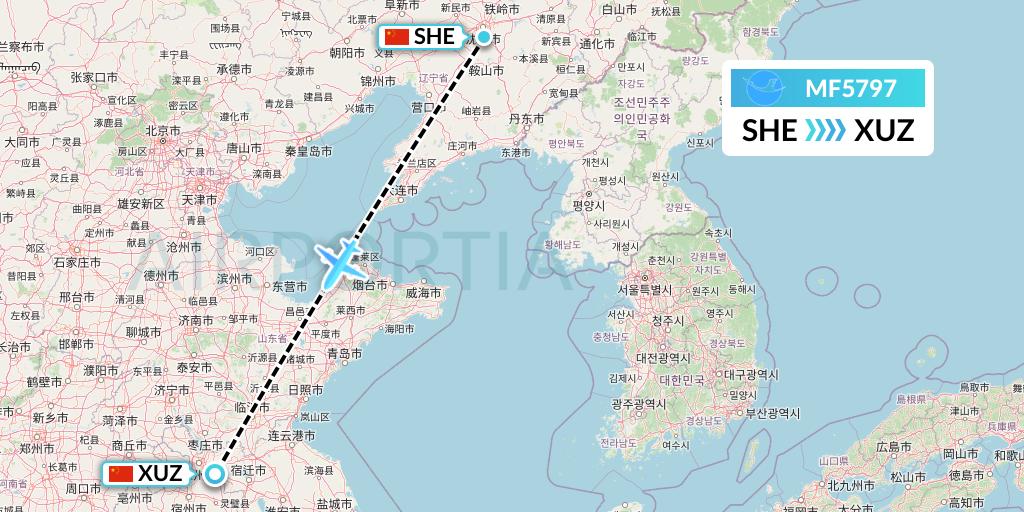 MF5797 Xiamen Airlines Flight Map: Shenyang to Xuzhou