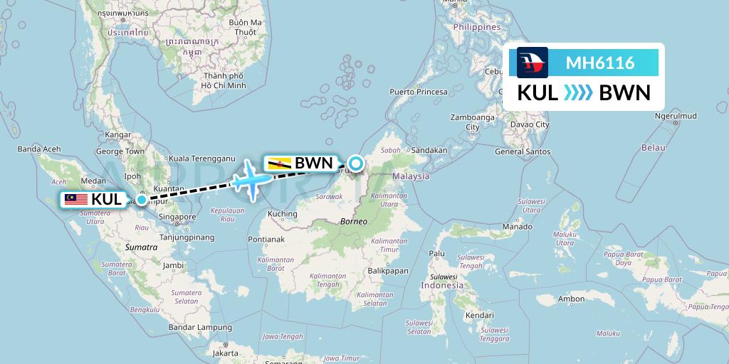 MH6116 Malaysia Airlines Flight Map: Kuala Lumpur to Brunei