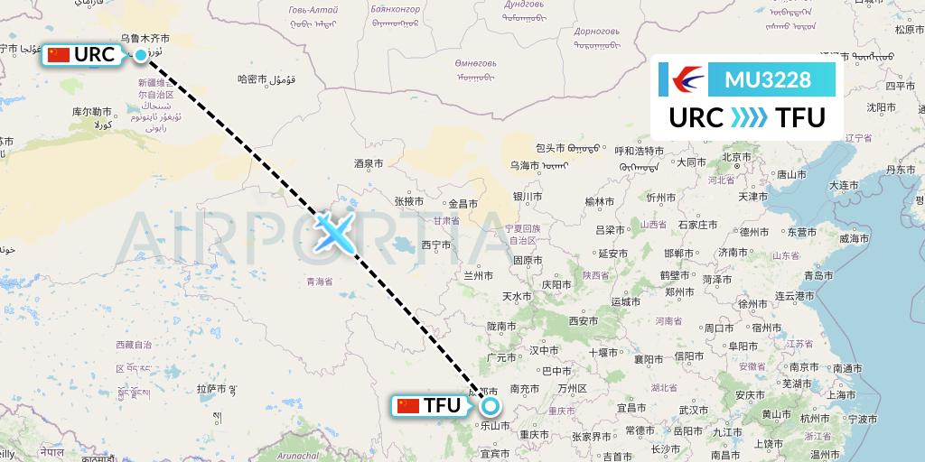 MU3228 China Eastern Airlines Flight Map: Urumqi to Chengdu