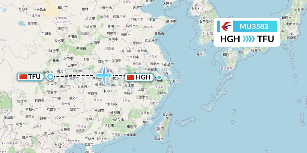 MU3583 China Eastern Airlines Flight Map: Hangzhou to Chengdu