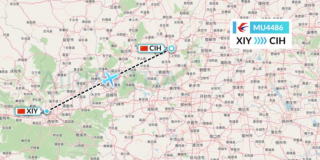 MU4486 China Eastern Airlines Flight Map: Xi'an to Changzhi