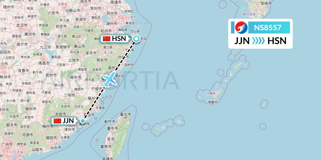 NS8557 Hebei Airlines Flight Map: Jinjiang to Zhoushan