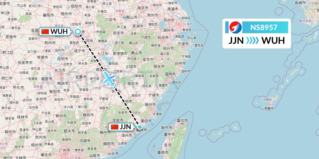 NS8957 Hebei Airlines Flight Map: Jinjiang to Wuhan