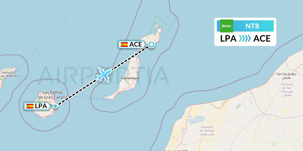 NT8 Binter Canarias Flight Map: Las Palmas to Lanzarote