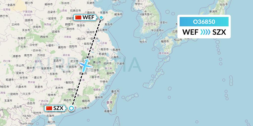 O36850 SF Airlines Flight Map: Weifang to Shenzhen