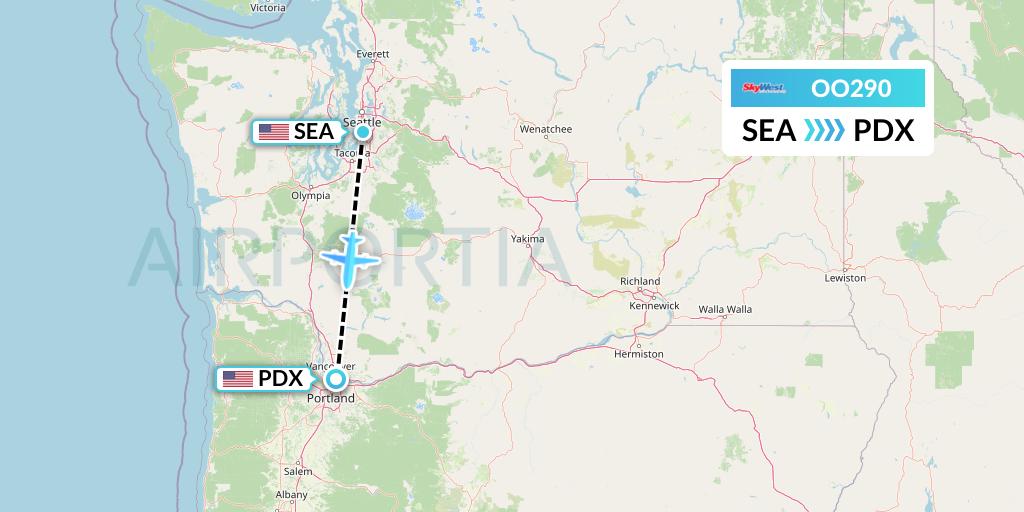 OO290 SkyWest Airlines Flight Map: Seattle to Portland