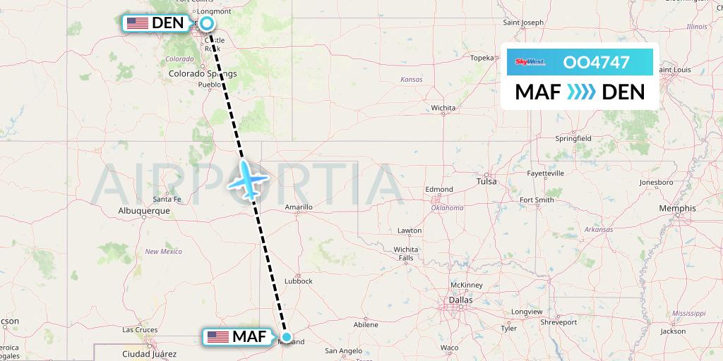 OO4747 SkyWest Airlines Flight Map: Midland to Denver
