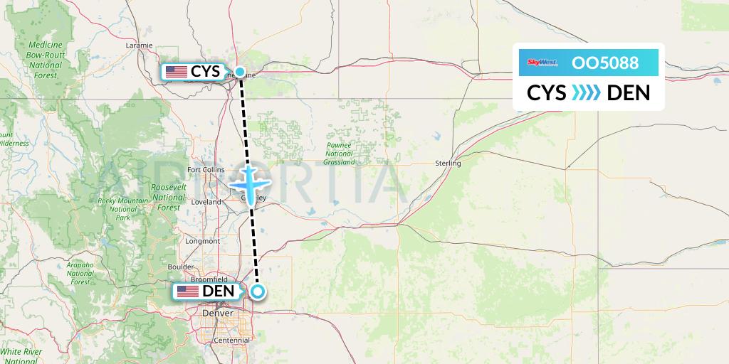 OO5088 SkyWest Airlines Flight Map: Cheyenne to Denver