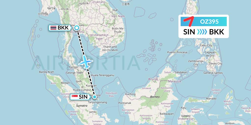 OZ395 Asiana Airlines Flight Map: Singapore to Bangkok