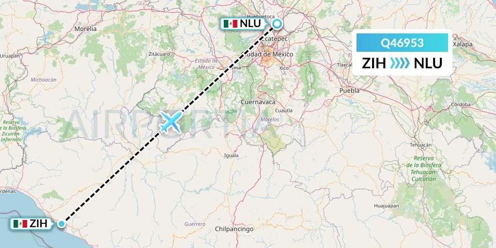 Q46953 Euroairlines Flight Map: Zihuatanejo to Reyes Acozac