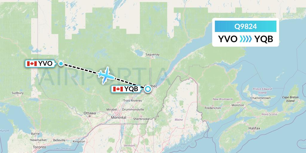 Q9824 Green Africa Airways Limited Flight Map: Val-d'Or to Quebec