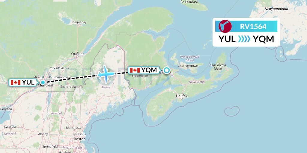 RV1564 Air Canada Rouge Flight Map: Montreal to Moncton